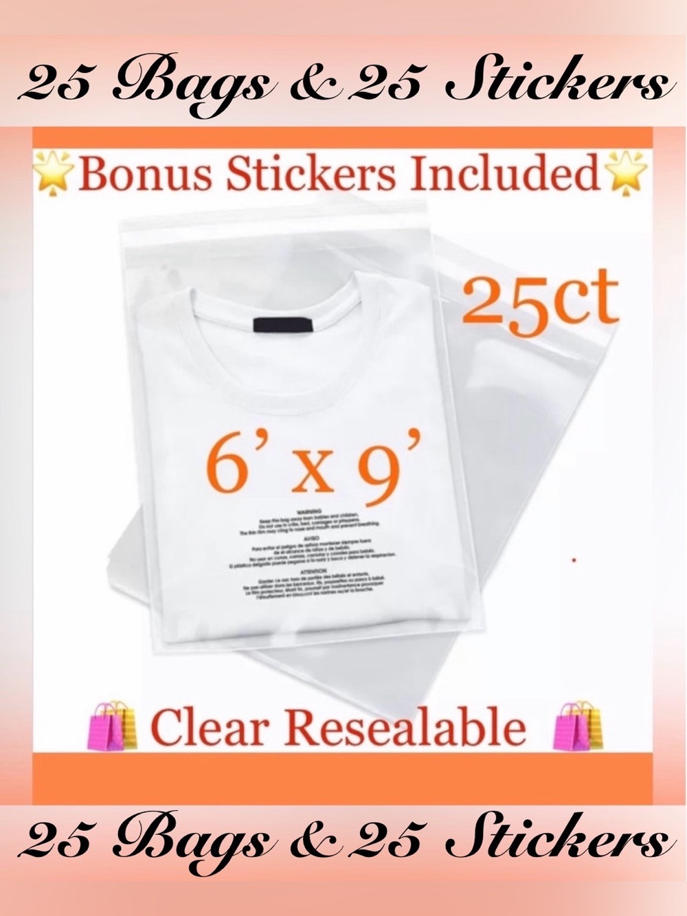 25ct~6’x9’ Self Seal-Suffocation Labeled Bags w/25ct Free Thank You Stickers 🍃🆕🍃